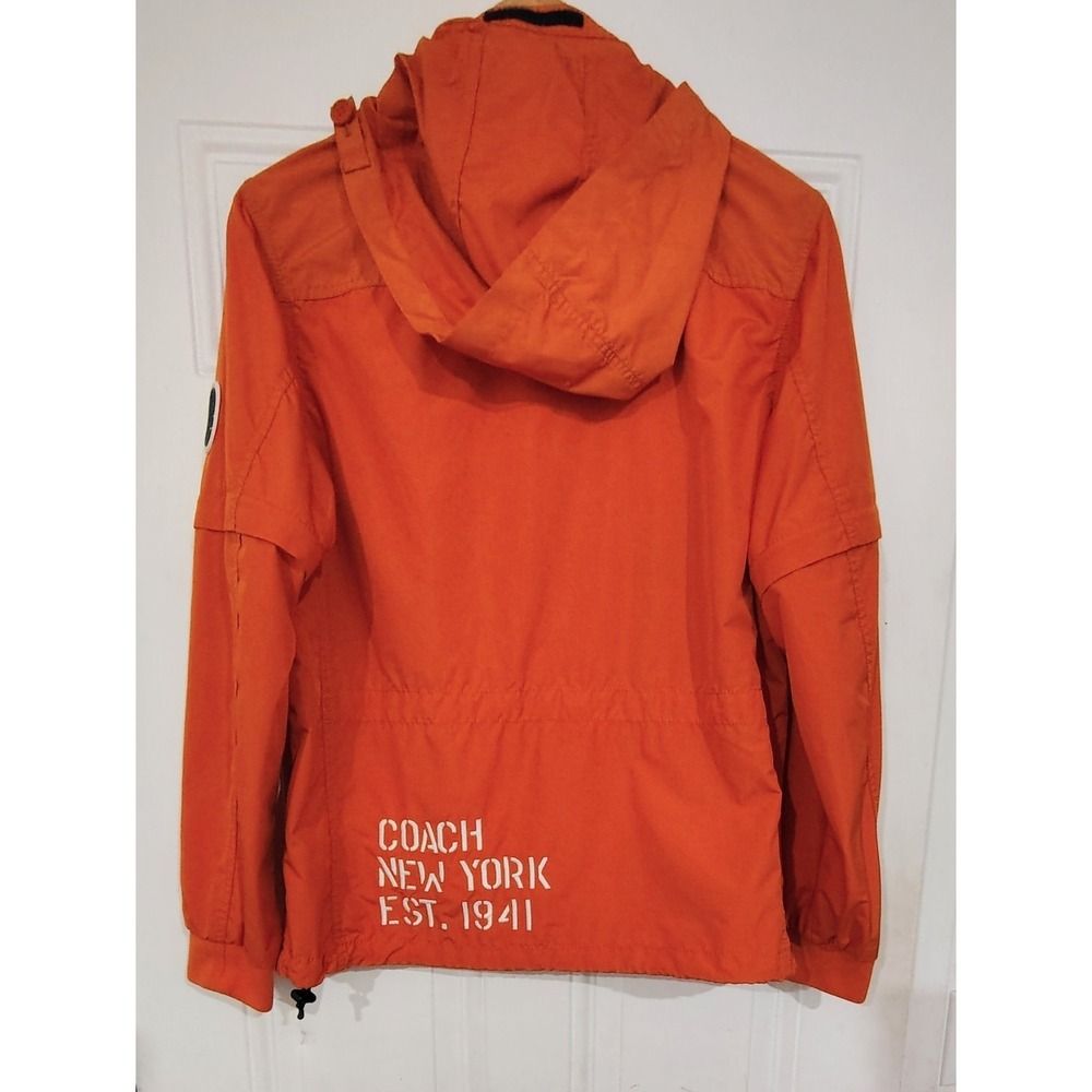 COACH New York Windbreaker Coat Jacket Orange Detach Sleeves  Small Hoodie - Picture 3 of 16